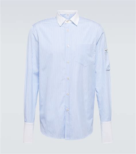 Striped cotton poplin shirt in light blue and white 